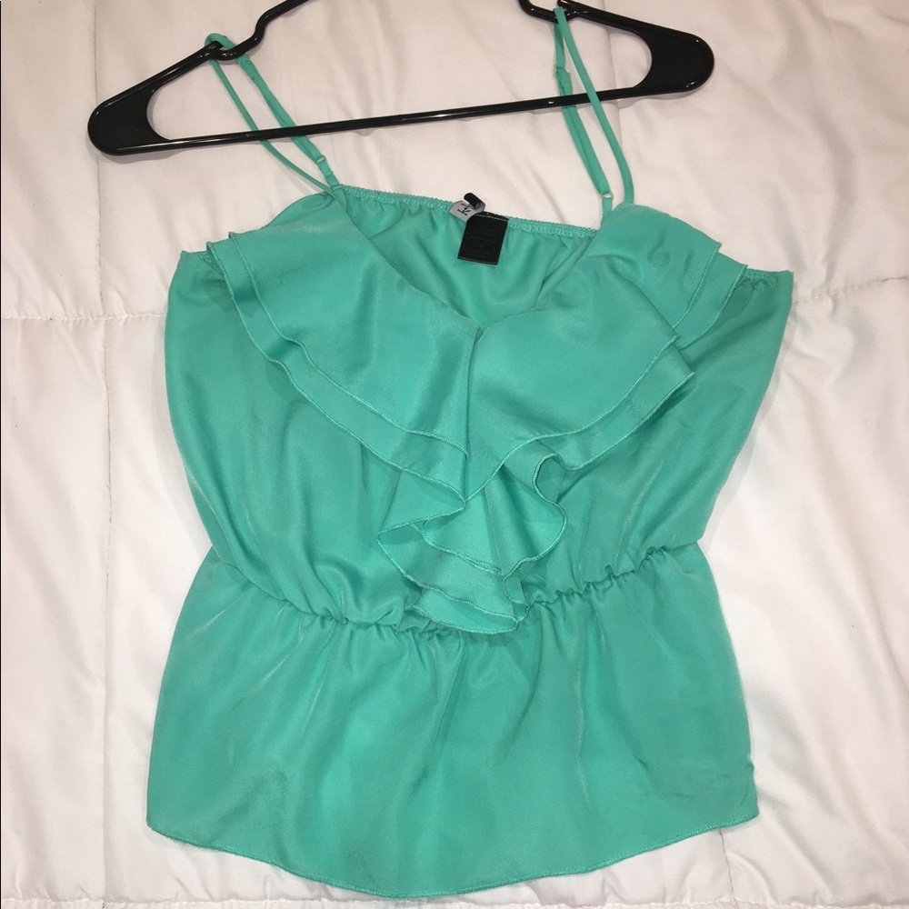 Sea foam green ruffled blouse
